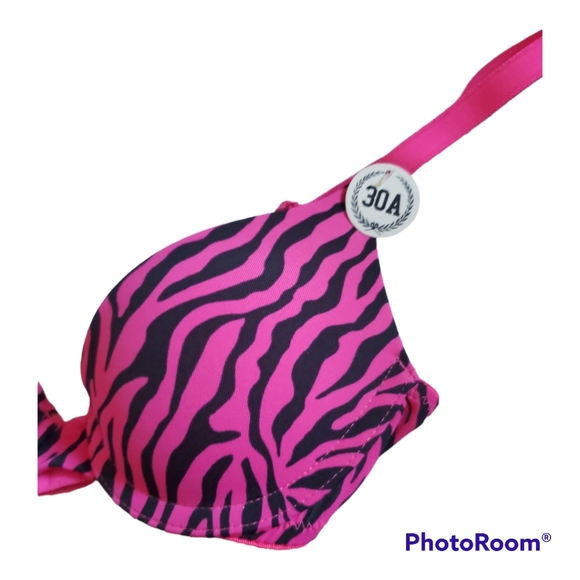 VICTORIA'S SECRET Pink Black Zebra Bra - Size 30A - Picture 4 of 4